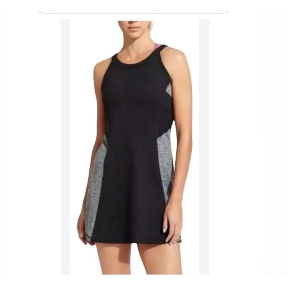 Athleta "Wild" fitness dress in black and heather gray size L